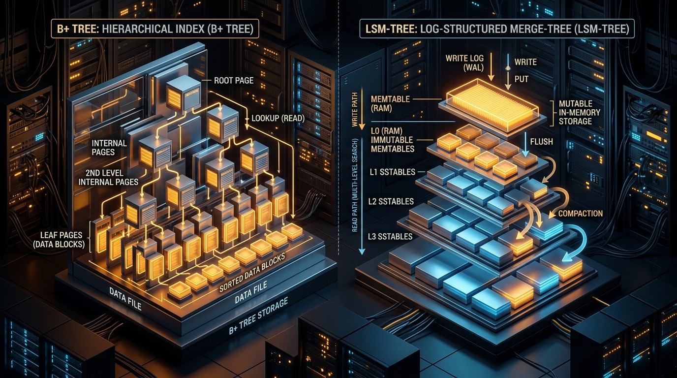 Database Storage Engine Internals: LSM-Trees vs B+ Trees Read/Write Amplification